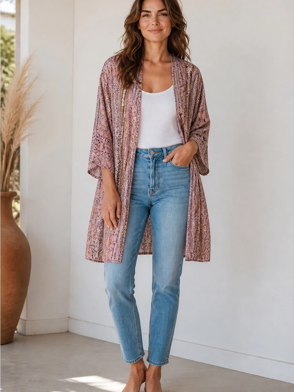 Gypsies & Moondust Pink Floral Boho Kimono